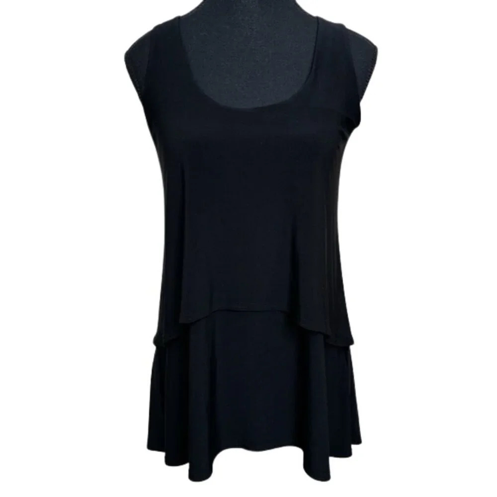 Sympli Womens 6 Tiered Black Tank Relax Essential Top